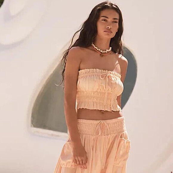 Free People Free-est All The Things Tube Cropped Top Cotton Ruched M New 270696 - Picture 1 of 6